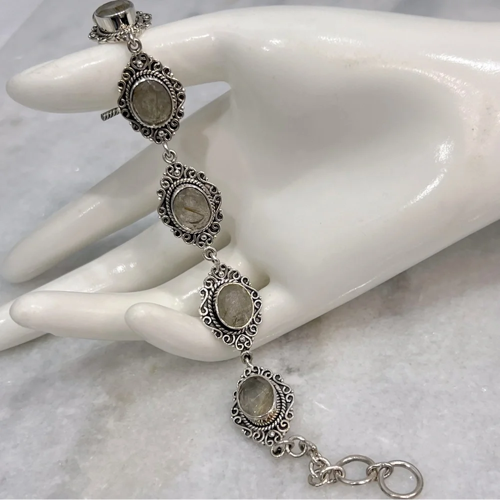 Golden Rutilated Quartz Sterling Silver Toggle Clasp Bracelet - Picture 2 of 10